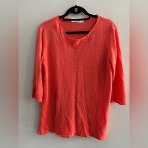Le Morbide Women's Coral Knit Pullover Top Short Sleeve Size L/XL Made in Italy